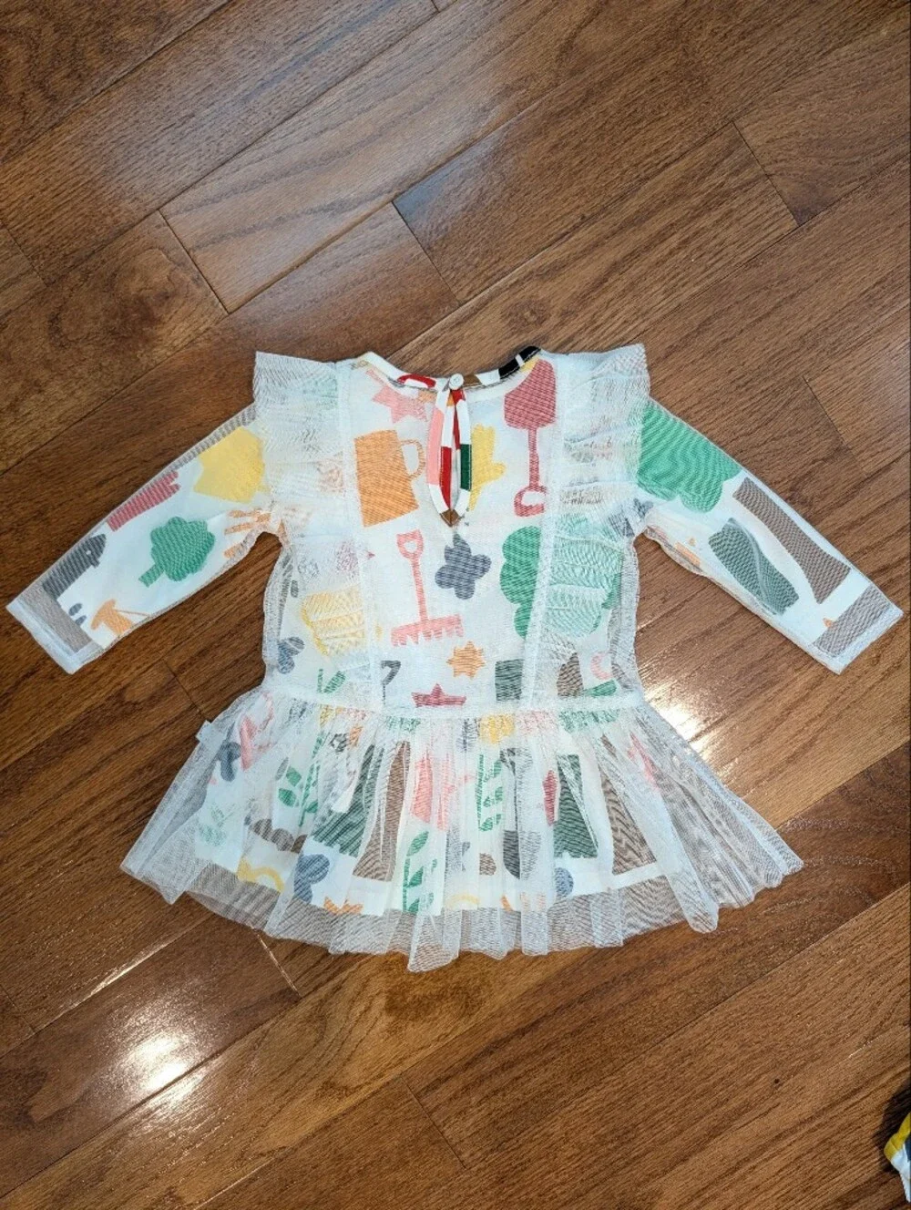 NWT Stella McCartney Kids 2-in-1 Tulle Gardening Print Cotton Dress - 6 Months